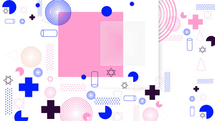 Obraz premium Memphis design, retro elements for web, vintage, advertisement, commercial banner, poster, leaflet, billboard, sale. Collection trendy halftone vector geometric shapes.