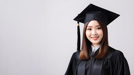 happy smiling college asian student graduating, high education degree, isolated on white background