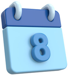 8th. Eighth day of month. Calendar. 3D illustration.