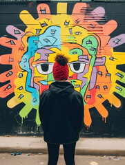 A person promoting mental health awareness through creative street art.

