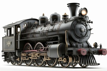 3D rendered vintage steam train on white background. Generative AI
