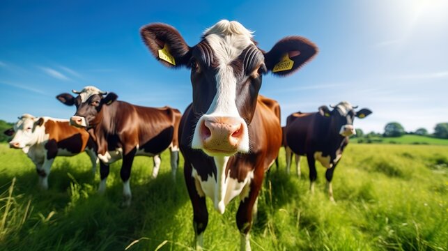 Close up shot of cows on the field made with Ai generative technology