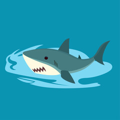 Shark in water in flat style vector illustration, Cute simple style sharp symbol , icon logo , clip art , shark in sea , water splash vector image