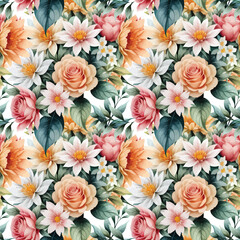 Floral shape watercolor seamless pattern.