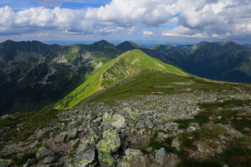 Rohace mountain ridge, view from Baranec, Western Tatras, Slovakia. Mountain landscape in summer...