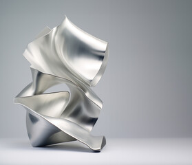 Abstract silver metal shape on a grey background. Metallic, industrial template. AI generated image