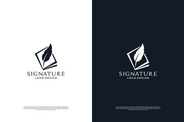 Quill Feather Pen logo design. Minimalist Signature Handwriting logo design vector.