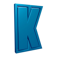 3D blue alphabet letter k for education and text concept