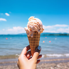 ice cream cone and the person holding a seashell or ice cream cone generative in ai