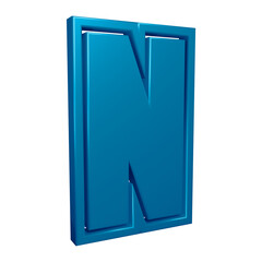 3D blue alphabet letter n for education and text concept