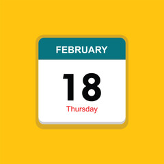 thursday 18 february icon with black background, calender icon