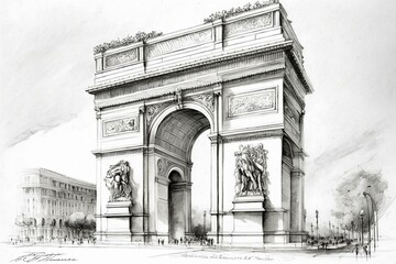 Fototapeta na wymiar Sketch of the Triumph Arch in Paris. Generative AI