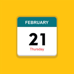 thursday 21 february icon with black background, calender icon