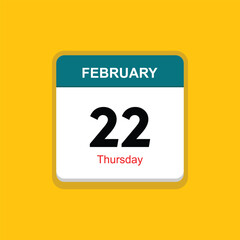thursday 22 february icon with black background, calender icon