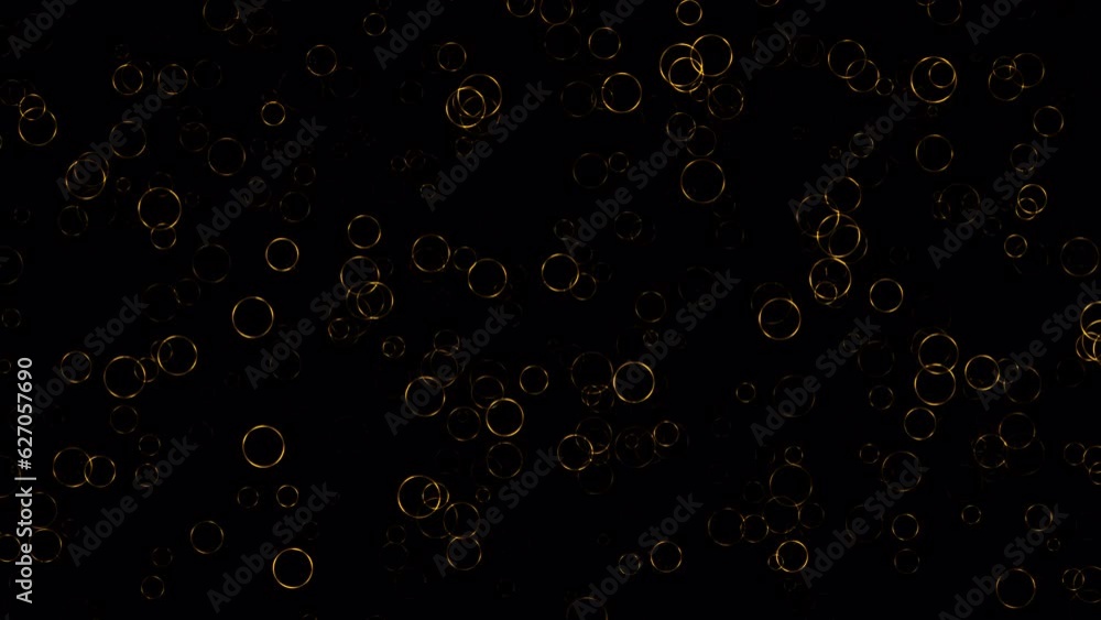 Poster beautiful loop falling gold ring circle on black abstract background. isolate using quicktime alpha 