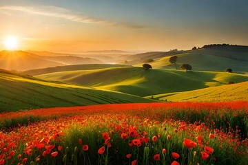 sunset over the field generated Ai.