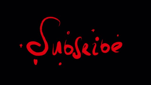 Red Subscribe button with hearts on black screen. Clip for the end of the blog and a reminder to the viewer and Subscribing to the blogger's video channel. Stock lettering in 4K with alpha channel.