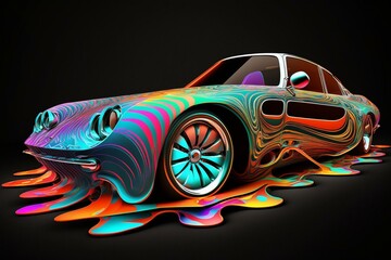 Customized car masterpiece with vibrant colors in 3D. VR-ready, virtualrealityart. Generative AI