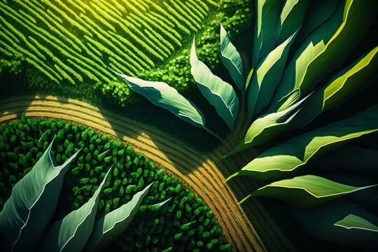 Summer view of a green corn field from above. Generative AI