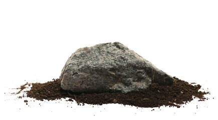 Rock, stone in soil isolated on white 