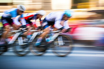 Motion blurred cyclists in colorful image.Trocadéro, Paris . Photo generative AI