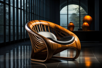 Sleek Modern Chair in an Elegant Dark Background. Generative AI