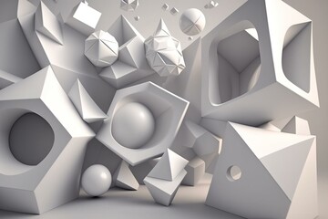 White geometric 3D render with smooth faces on a plane. Generative AI