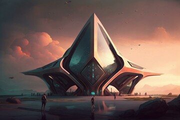 A futuristic structure with a spacey alien vibe. Generative AI