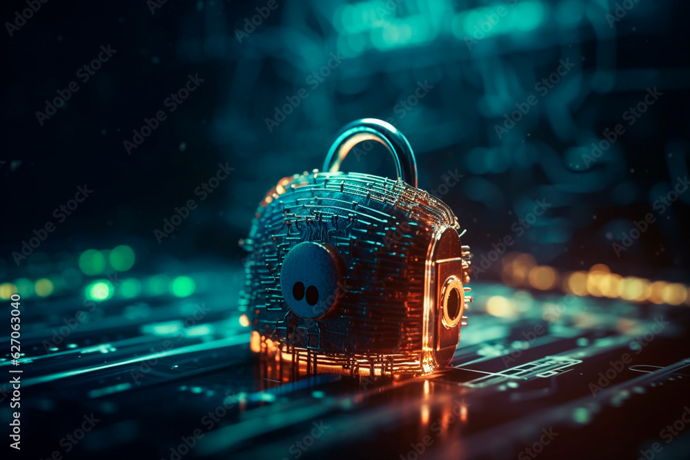 Poster cyber lock on the keyboard. generative ai