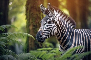 Fototapeta na wymiar Portrait of zebra in forest