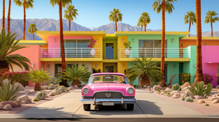 colorful Palm Springs 1950s apartment complex - obrazy, fototapety, plakaty