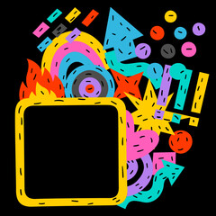 Frame with abstract funny shapes. Cartoon cute trendy creative image.