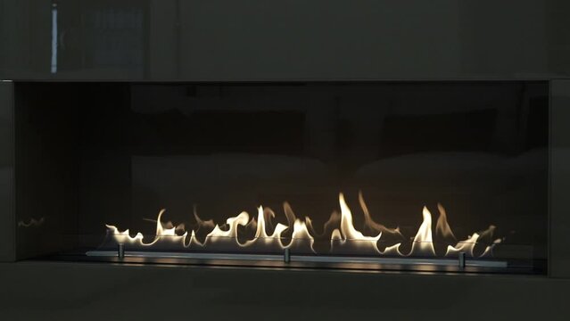 Burning eco bio ethanol fireplace built into furniture