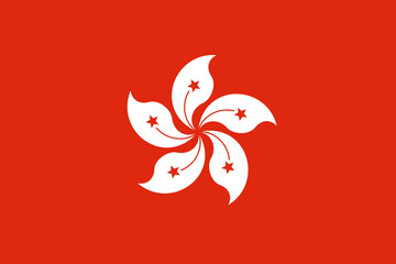 The official current flag of the Hong Kong Special Administrative Region. State flag of the Hong Kong. Illustration. - obrazy, fototapety, plakaty