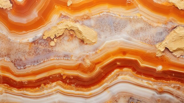 Generative AI, natural volcanic agate stones close-up light orange, apricot crush and golden texture. Wallpaper background, quartz marble, decorative rock pattern..
