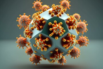 Microscopic view of coronavirus with D614G mutation. Medical illustration. Virus detail. 3D rendering. Generative AI