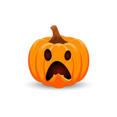 Pumpkin on white background. The main symbol of the Happy Halloween holiday. Orange pumpkin with smile for your design for the holiday Halloween.