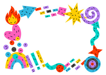 Frame with abstract funny shapes. Cartoon cute trendy creative image.