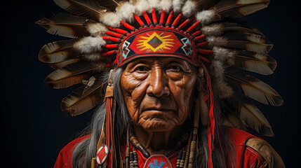 Portrait  of North America native chief, AI Generative