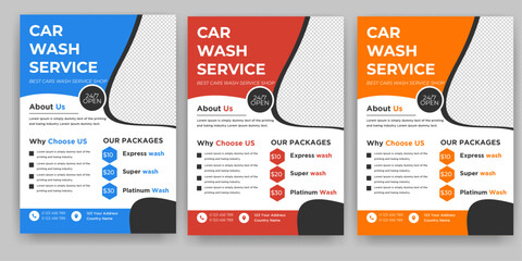 modern car wash car detailing and rental flyer, car service, and price list flyer, automobile car service flyer