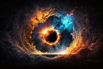 Stunning Universe Artwork. Fiery Explosion and Earth in Deep Space. Furnished by NASA. Abstract Illustration. Generative AI
