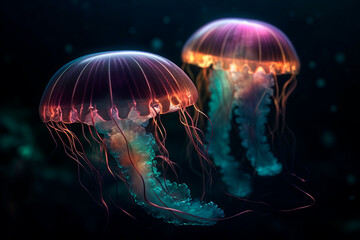 Colorful jellyfish. Generative AI