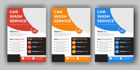 modern car wash car detailing and rental flyer, car service, and price list flyer, automobile car service flyer