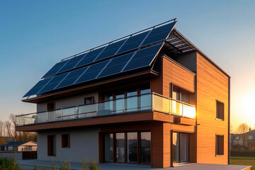 Fototapeta na wymiar Solar panels on the roof of the house. Generative AI