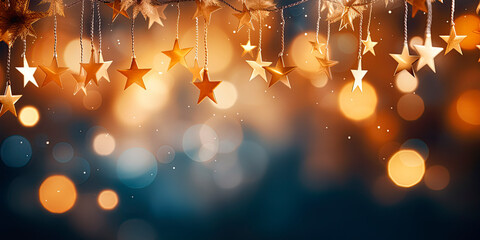  Christmas Lights - Stars String Hanging At Fir Branches In Abstract Defocused Background