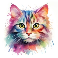 rainbow cat in a watercolor style on a white background. 