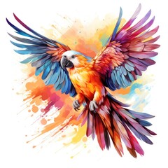 rainbow parrot in a watercolor style on a white background. Generative AI