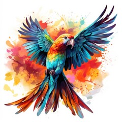 Obraz premium rainbow parrot in a watercolor style on a white background. Generative AI