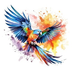 Obraz premium rainbow parrot in a watercolor style on a white background. Generative AI
