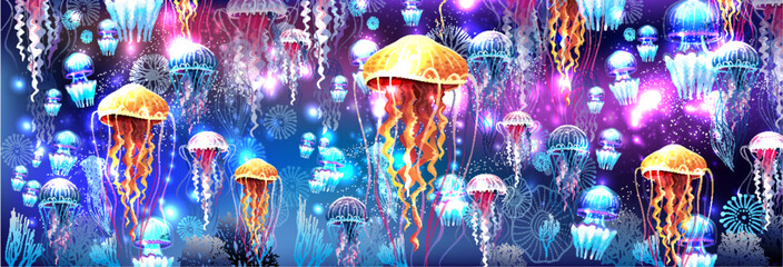 Vivid neon light abstract illustration of jellyfish © Viktoriia Protsak